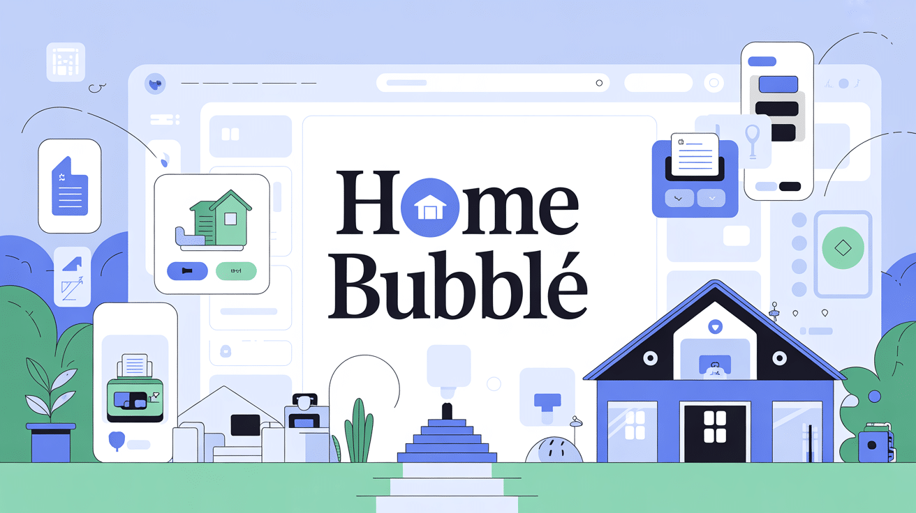 illustration maison connectee home bubble documents contacts taches